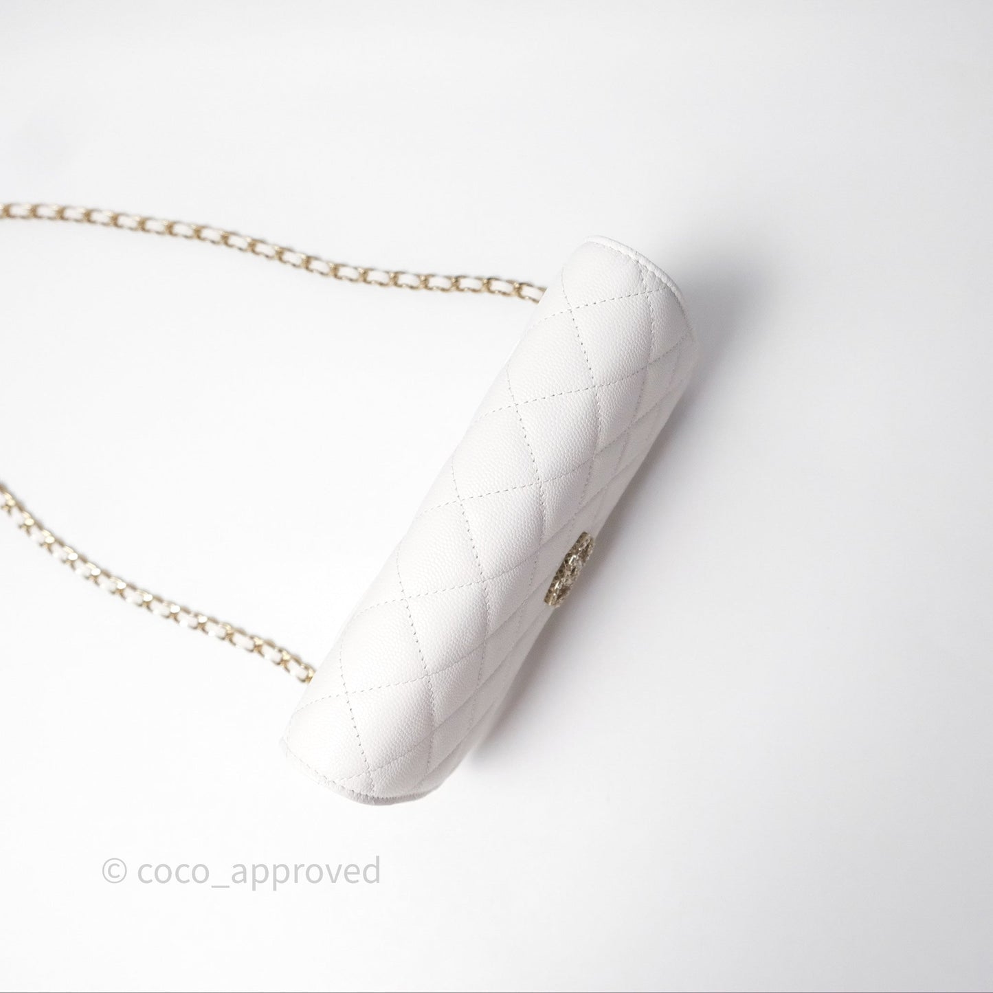 Chanel Crystal CC Wallet on Chain WOC White Caviar Gold Hardware