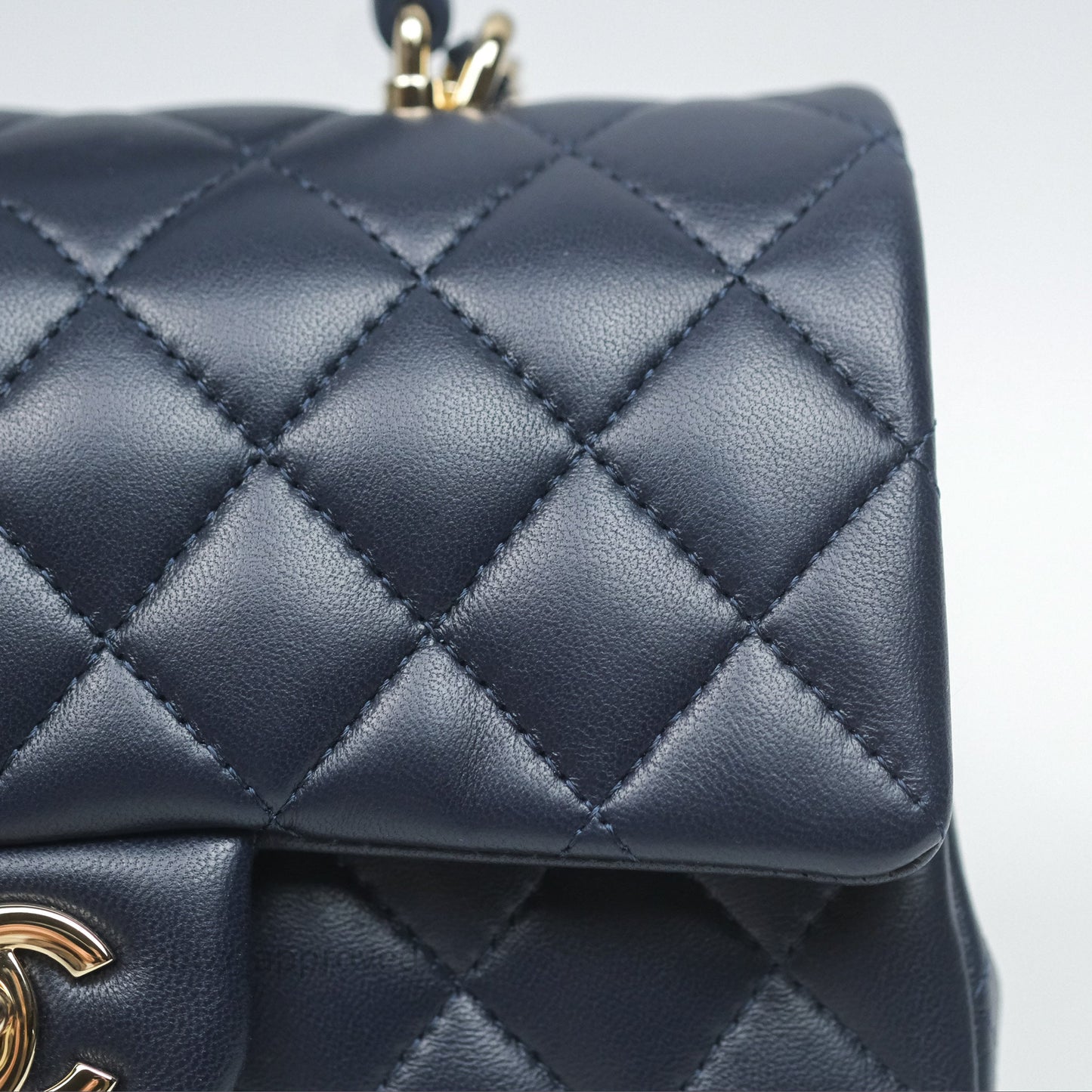 Chanel Top Handle Mini Rectangular Flap Bag Navy Lambskin Gold Hardware