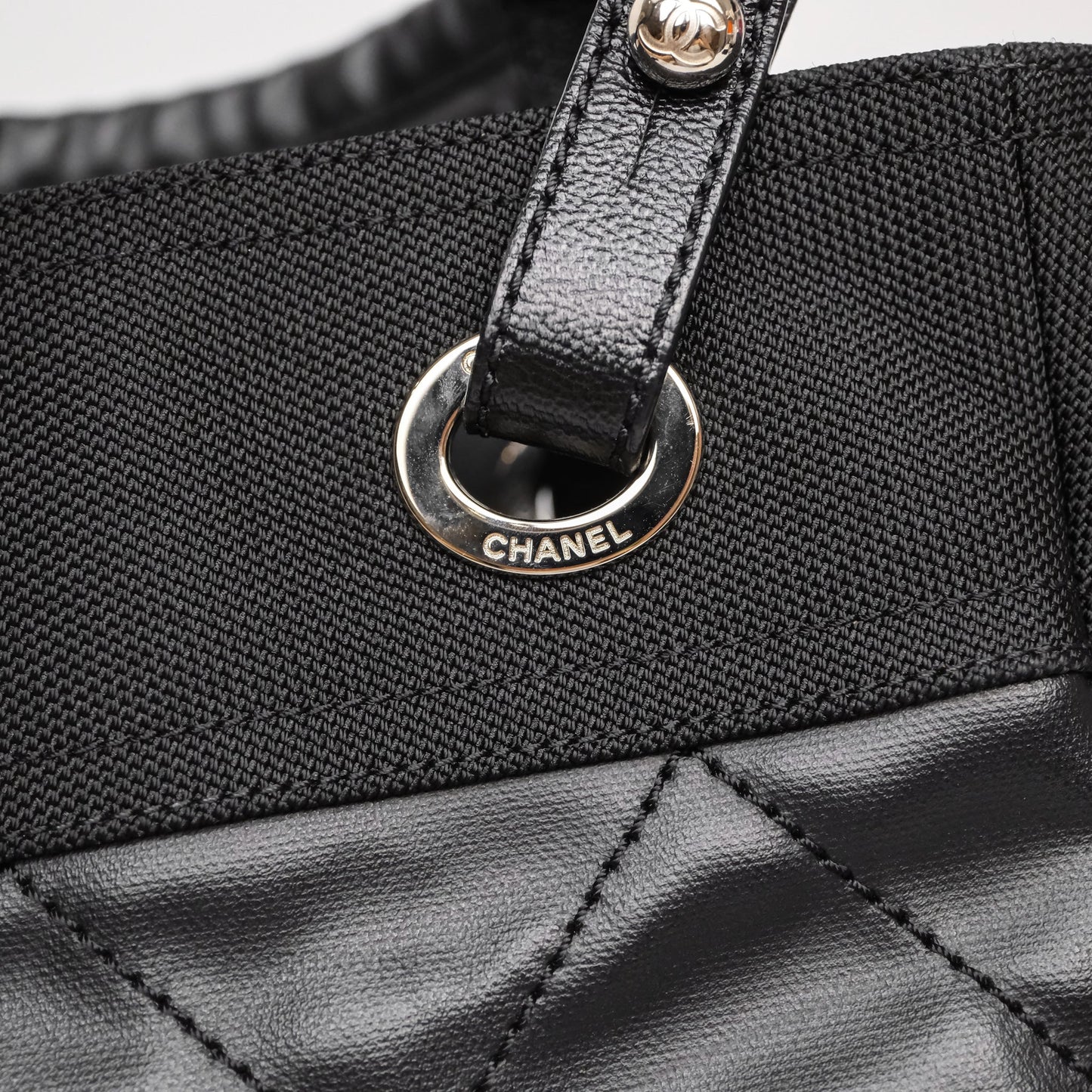 Chanel Quilted Paris Biarritz Tote PM Black Coated Canvas