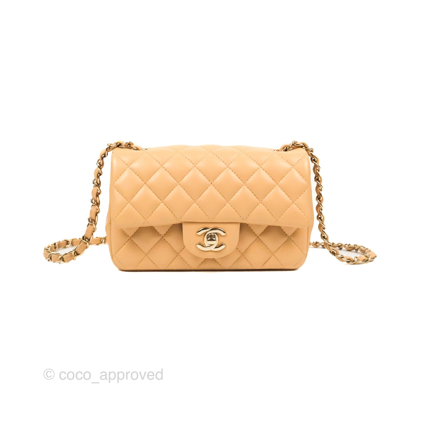 Chanel Quilted Mini Rectangular Flap Beige Lambskin Gold Hardware