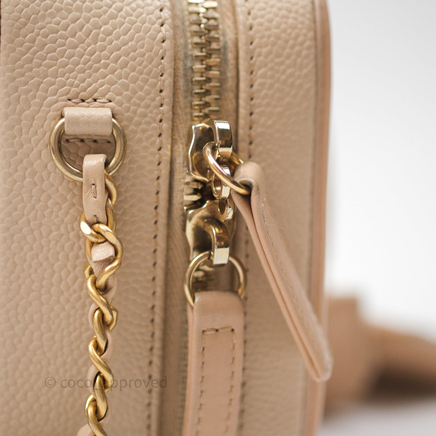 Chanel Quilted Small CC Filigree Vanity Case Beige Caviar Gold Hardware