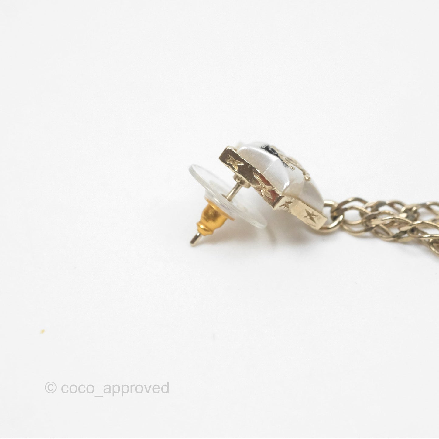 Chanel Star Crystal CC Pearl Ball Drop Earrings Gold Tone 19K