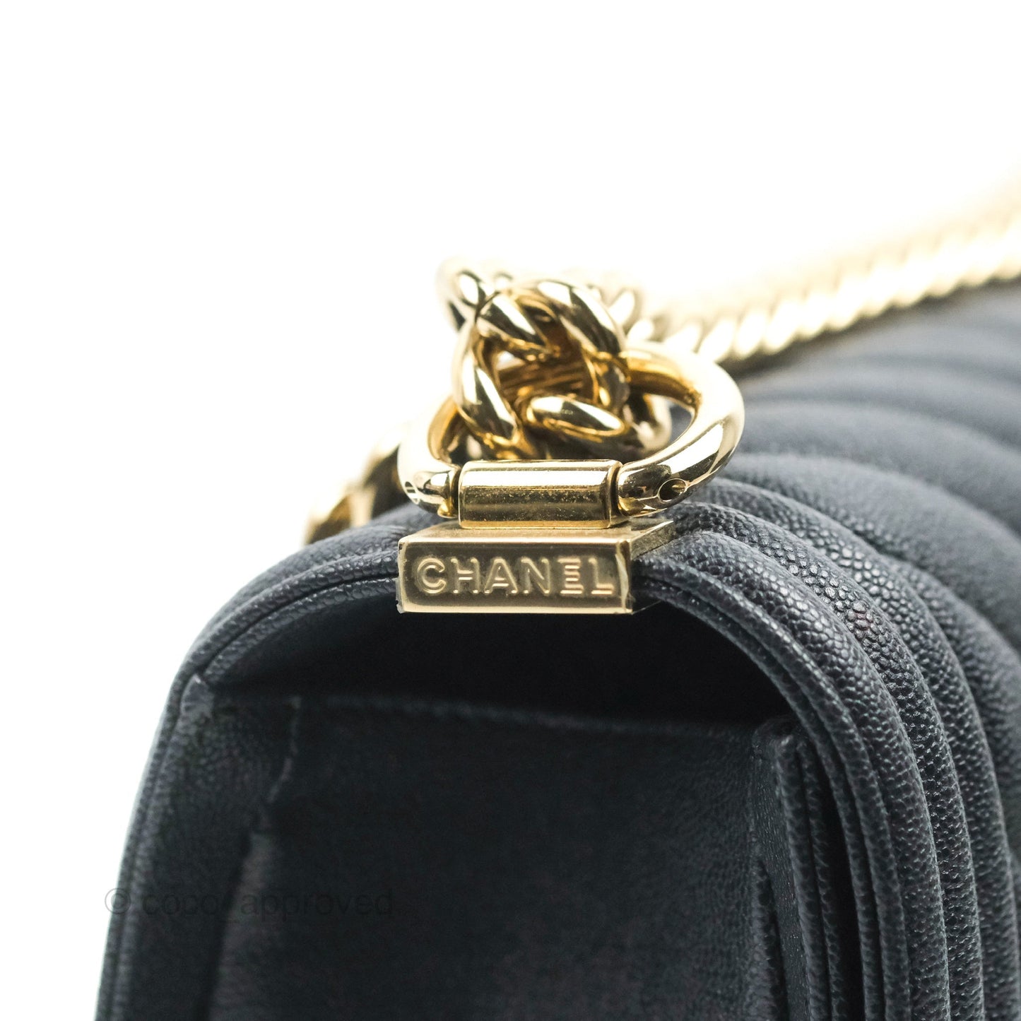 Chanel Chevron Medium Boy Dark Navy Caviar Gold Hardware