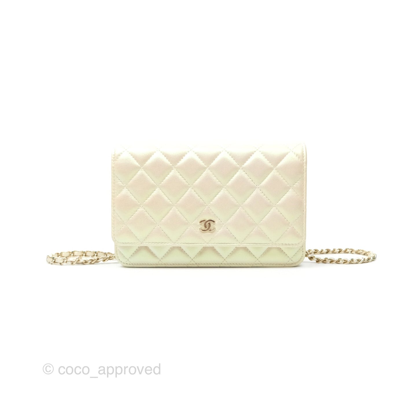 Chanel Quilted Wallet on Chain WOC Iridescent Ivory Gold Hardware 20A