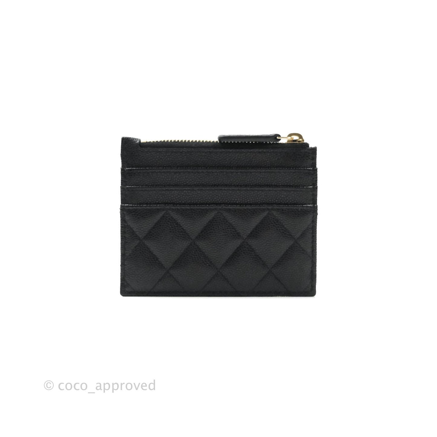 Chanel Quilted CC Zipped Card Holder Caviar Black Gold Hardware