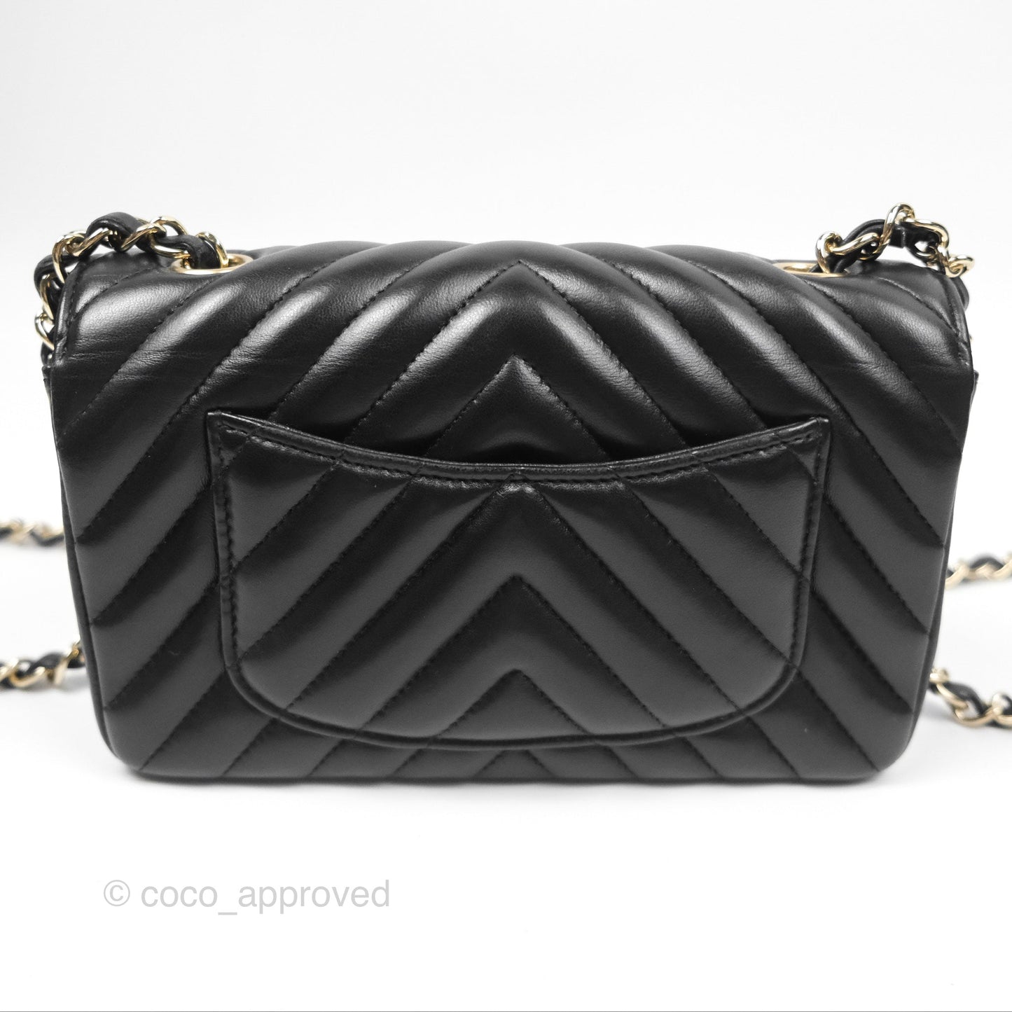 Chanel Mini Rectangular Flap Chevron Black Lambskin Gold Hardware