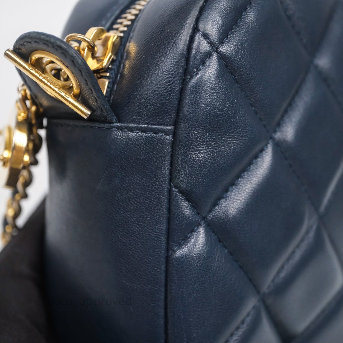 Chanel CC Camera Bag Quilted Navy Lambskin Aged Gold Hardware