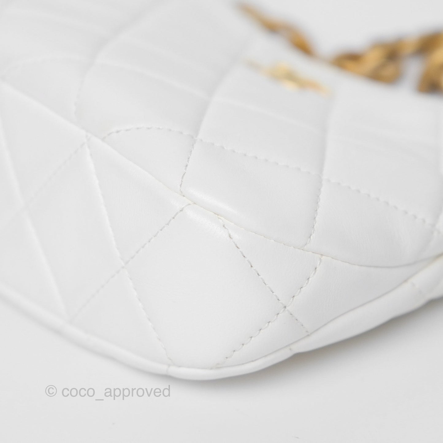 Chanel Chain Hobo Bag Quilted White Lambskin Aged Gold Hardware 23A