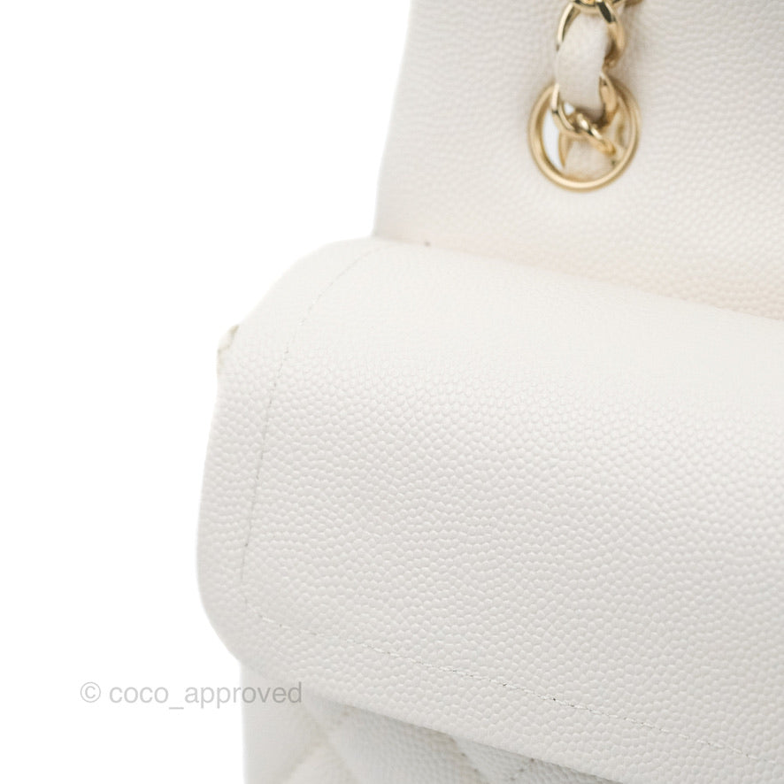 Chanel Small Classic Quilted Flap White Caviar Gold Hardware