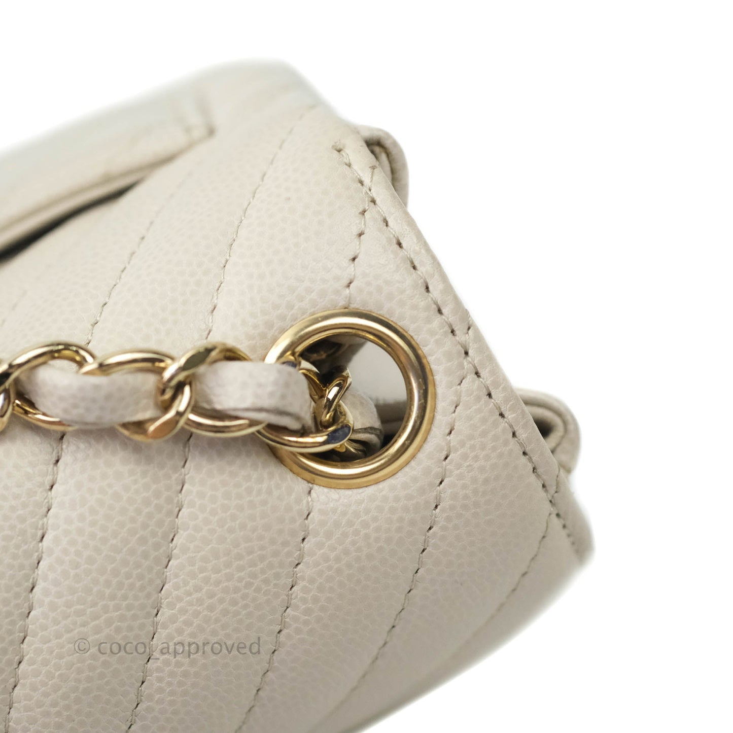 Chanel Mini Square Chevron Ivory Stone Caviar Gold Hardware 18B