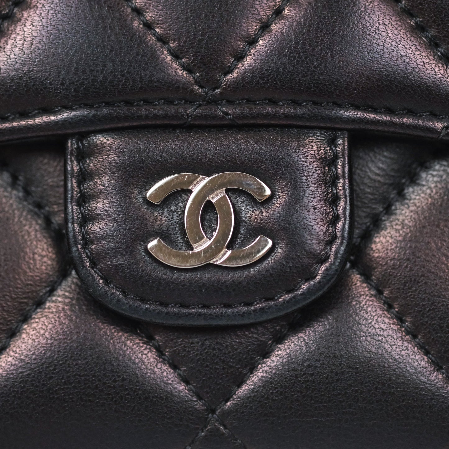 Chanel Quilted Classic Zip Long Wallet Black Lambskin Silver Hardware