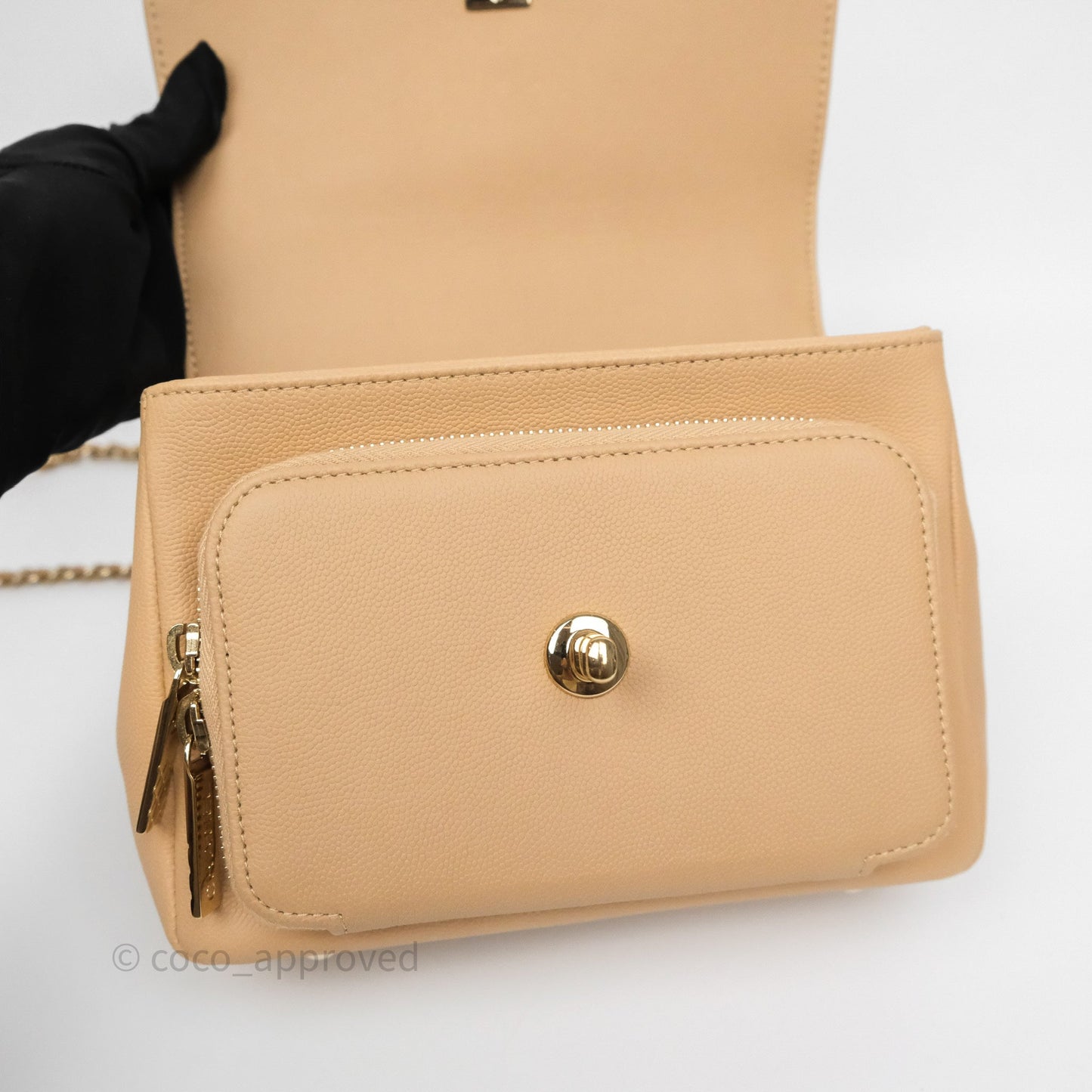 Chanel Small Business Affinity Flap Quilted Beige Caviar Gold Hardware