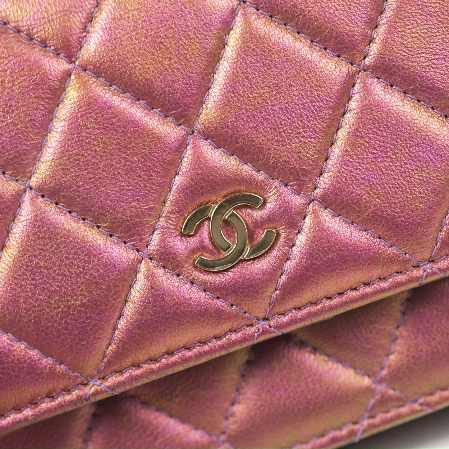 Chanel Quilted Mini Wallet on Chain WOC Iridescent Purple Gold Hardware