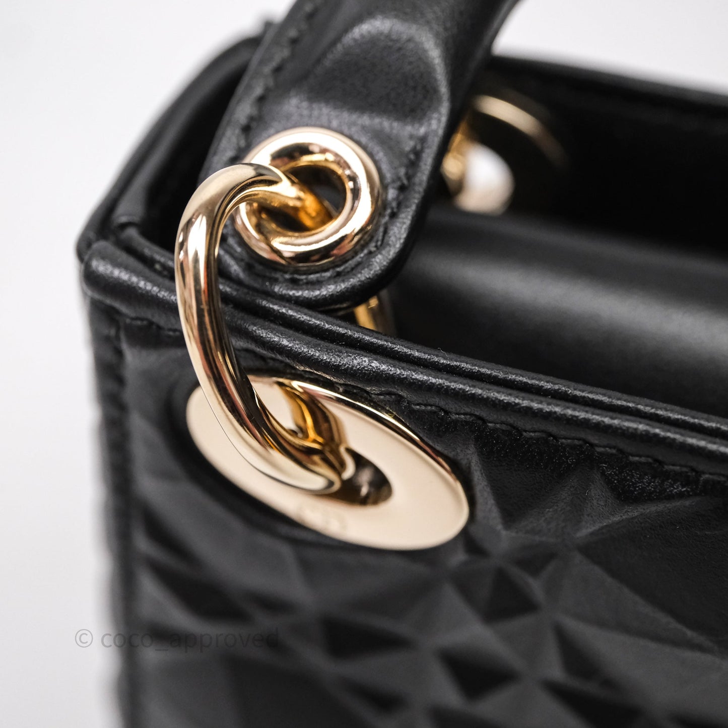 Dior Mirco Lady Dior Black Cannage Calfskin with Diamond Motif Gold Hardware