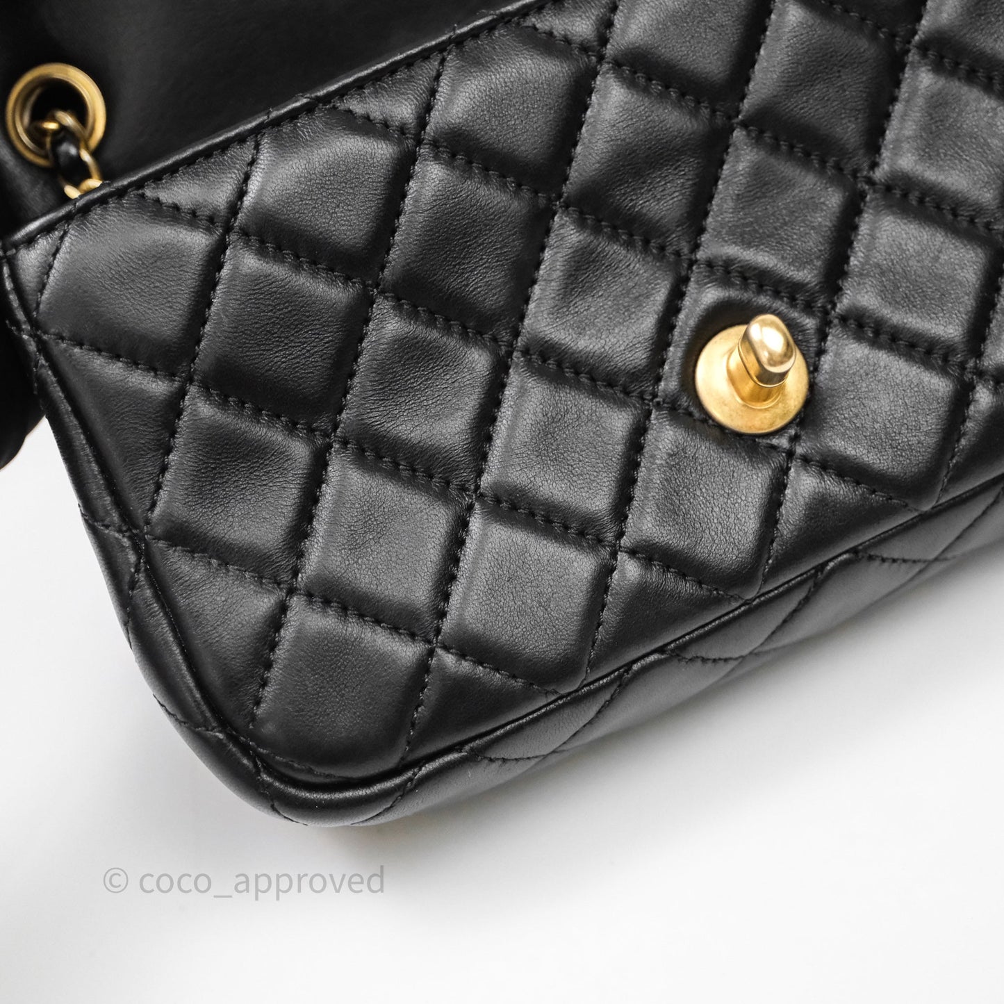 Chanel Mini Rectangular Pearl Crush Quilted Black Lambskin Aged Gold Hardware