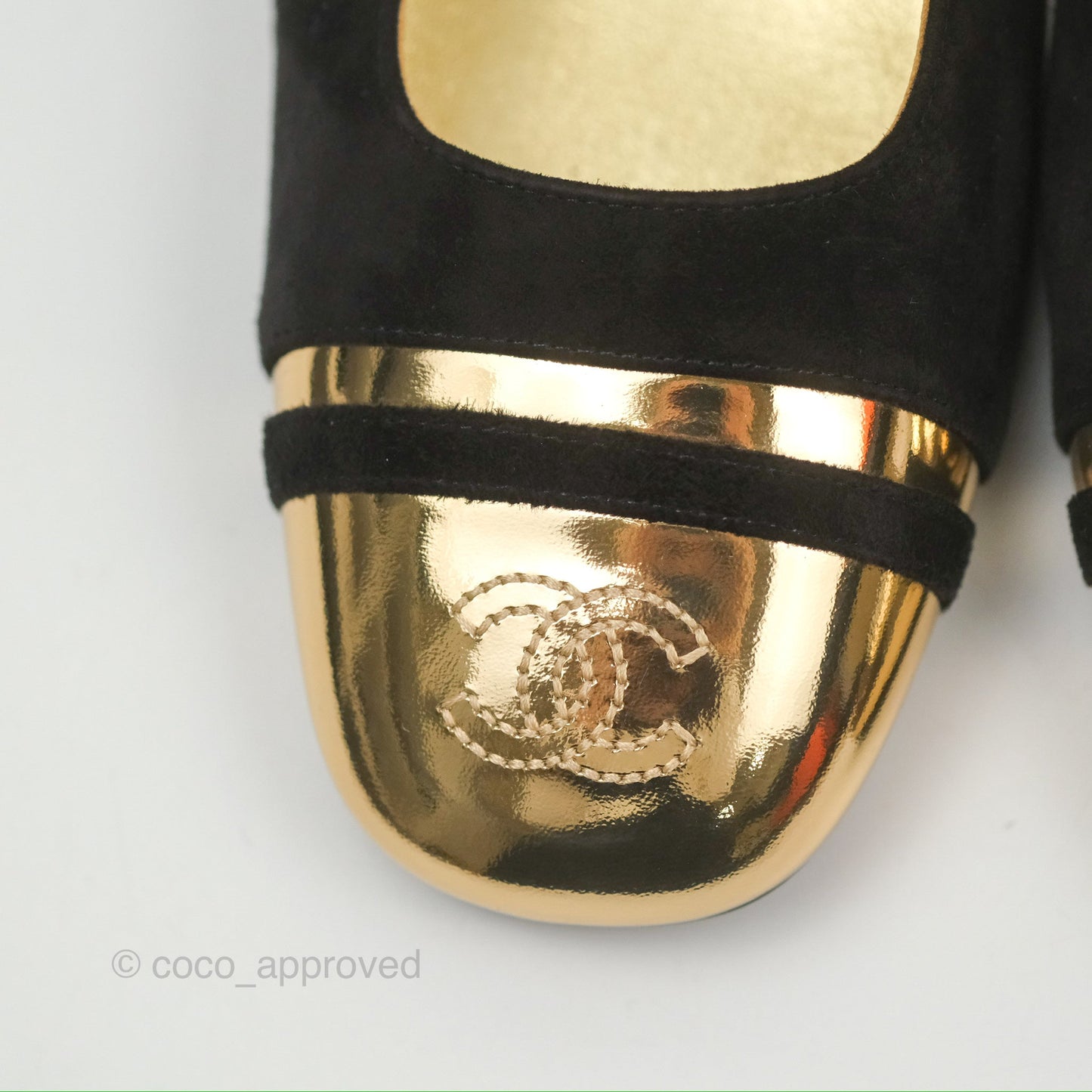 Chanel CC Slingback Heels Black Gold Size 37