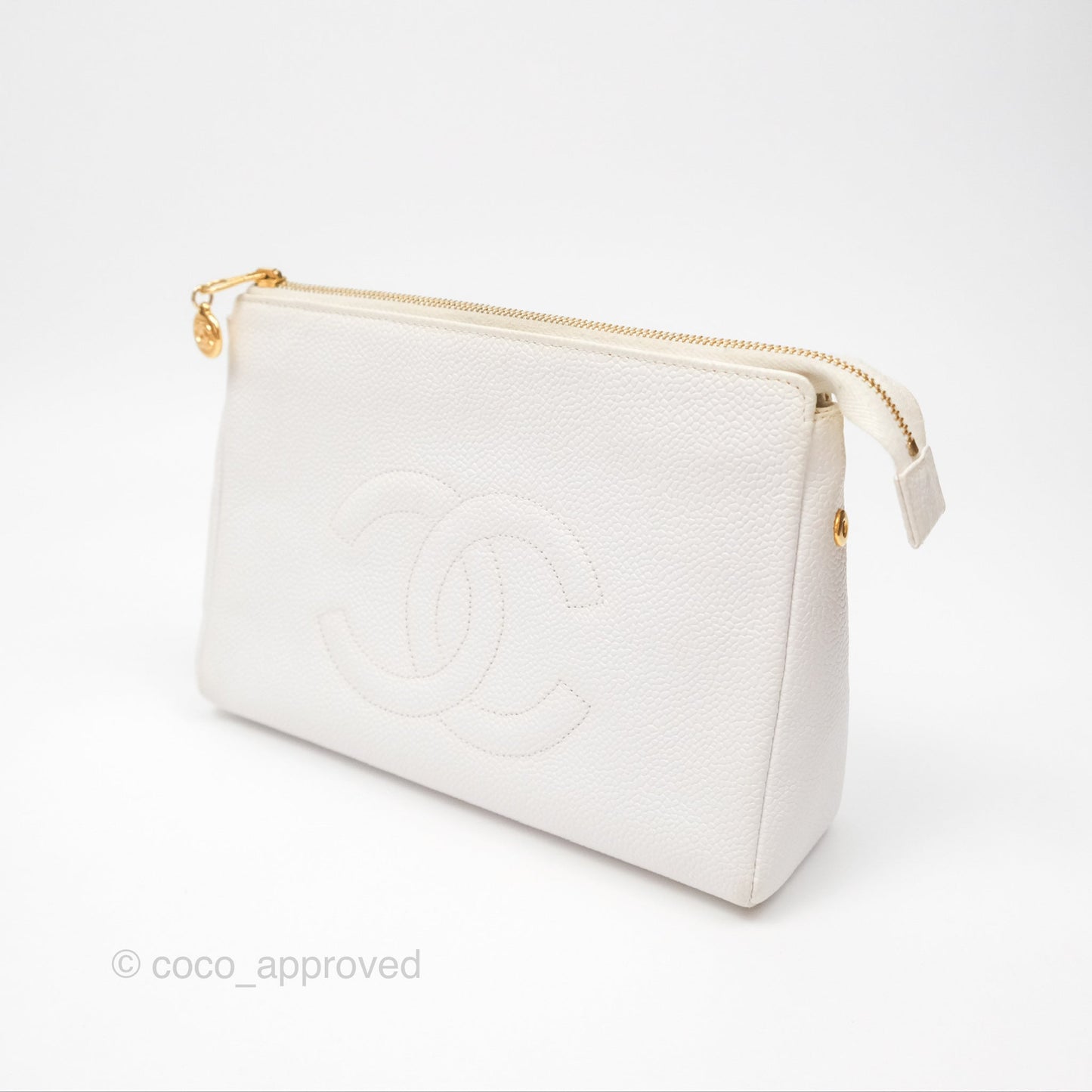 Chanel Vintage CC Clutch White Caviar Gold Hardware
