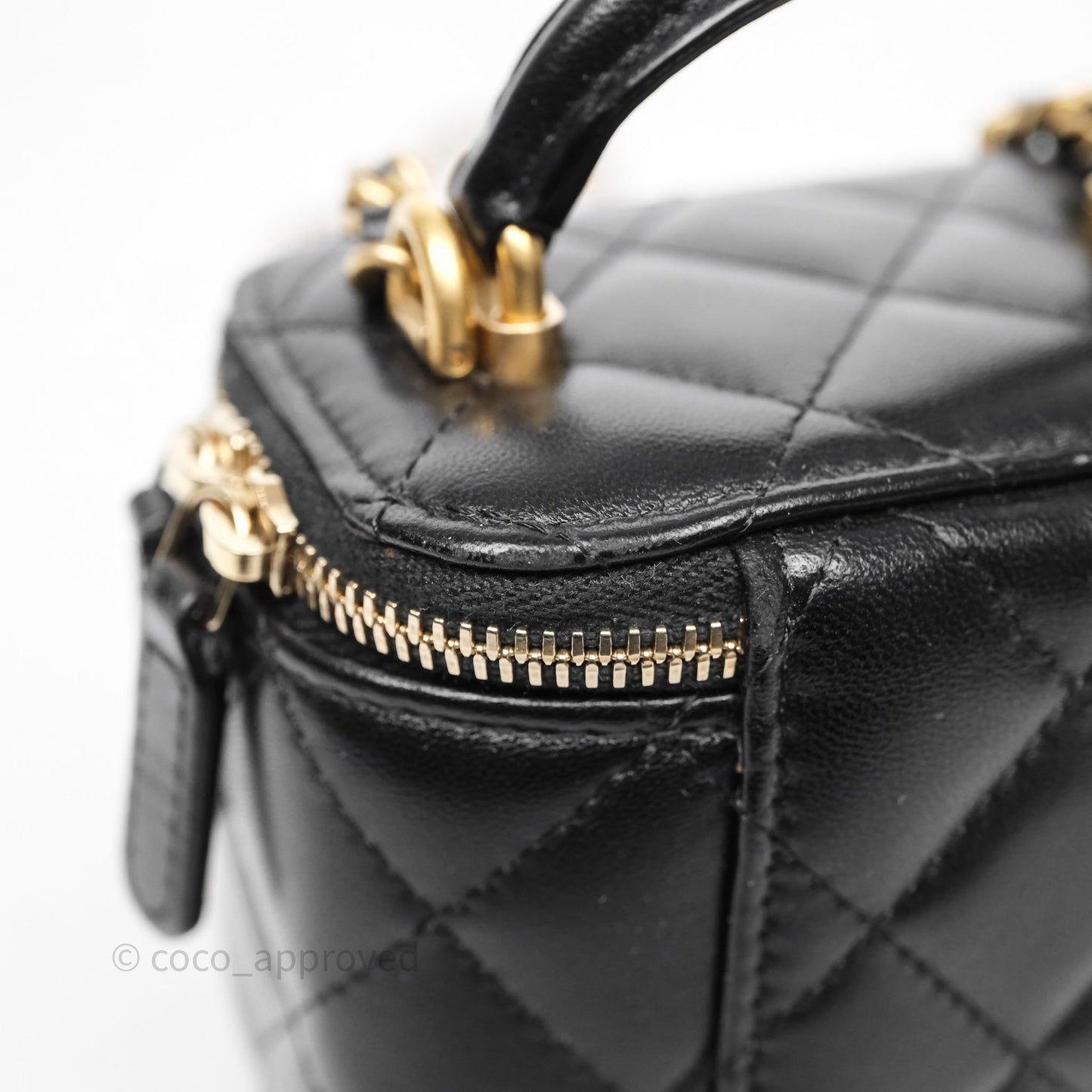 Chanel Mini Top Handle Vanity With Chain Black Lambskin Aged Gold Hardware