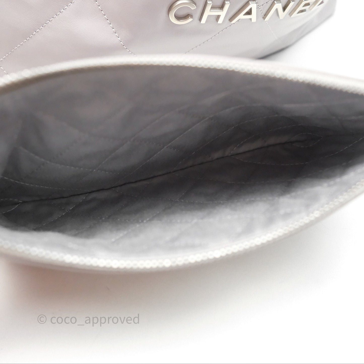 Chanel 22 Medium Grey Shiny Aged Calfskin Aged Silver Hardware