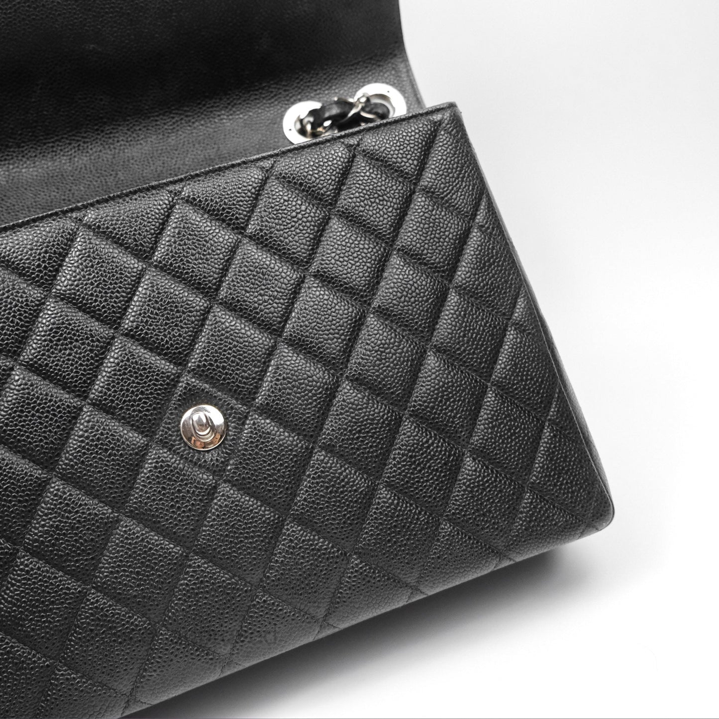 Chanel Classic Vintage Jumbo Single Flap Black Caviar Silver Hardware