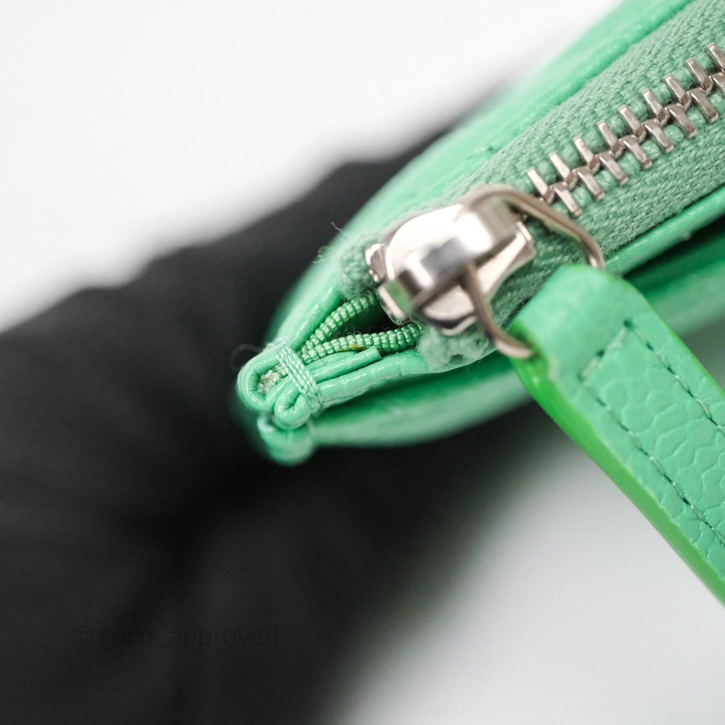 Chanel Long Zip Chevron Green Wallet Silver Hardware