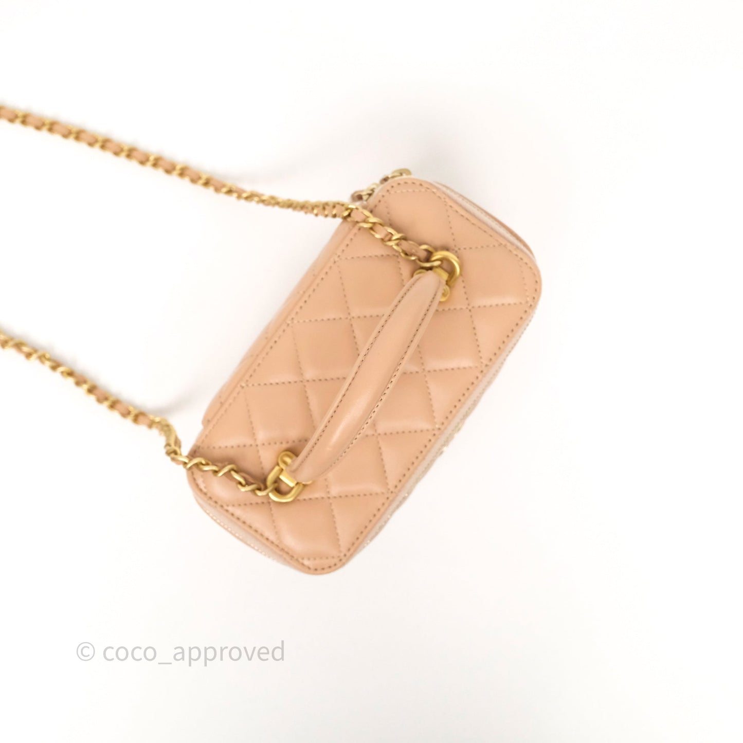 Chanel Top Handle Vanity Lambskin Beige Bag Gold Hardware
