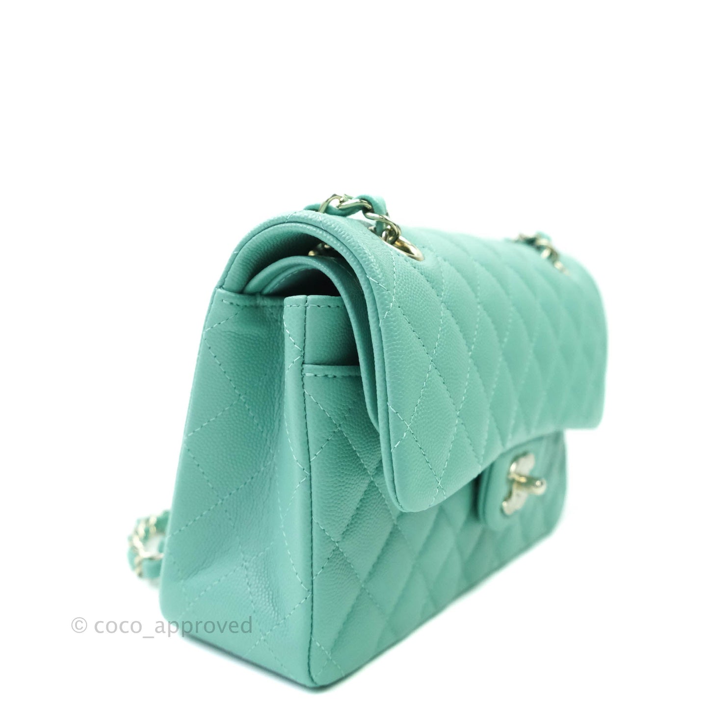 Chanel Classic Small S/M Flap Tiffany Blue Mint Caviar Gold Hardware 21S