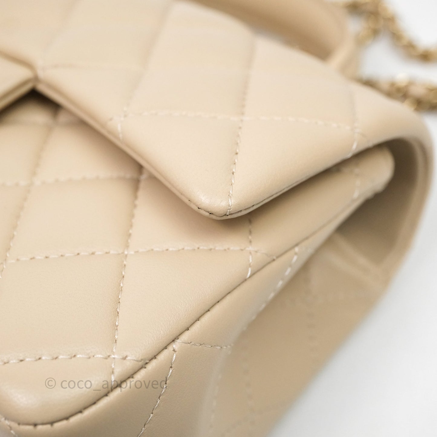 Chanel Top Handle Mini Rectangular Flap Beige Lambskin Shiny Gold Hardware