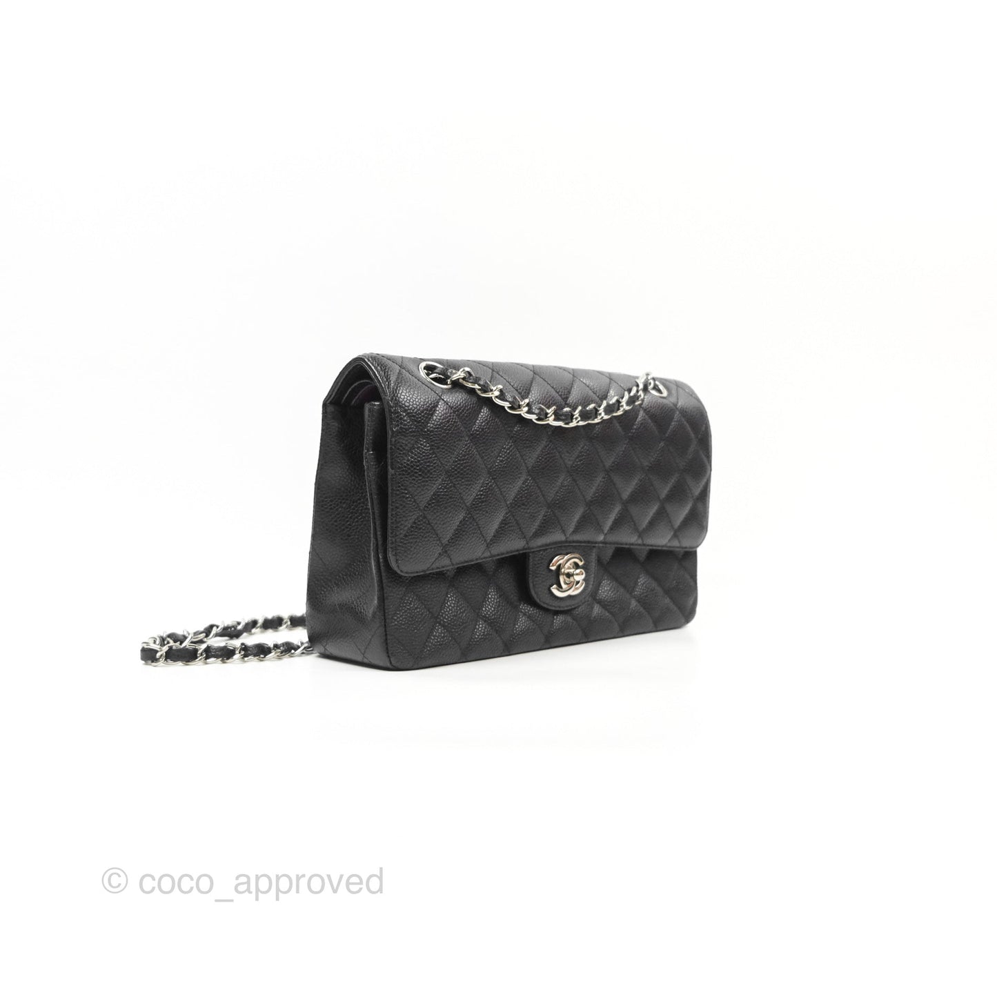 Chanel Classic M/L Medium Flap Quilted Black Caviar Silver Hardware