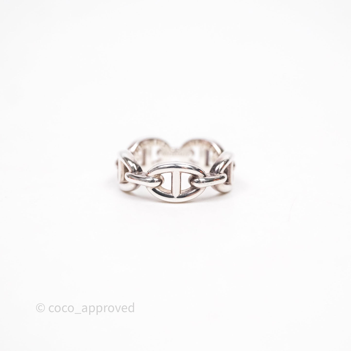 Hermès Sterling Silver PM Chaine d'Ancre Enchainee Band Ring Size 53