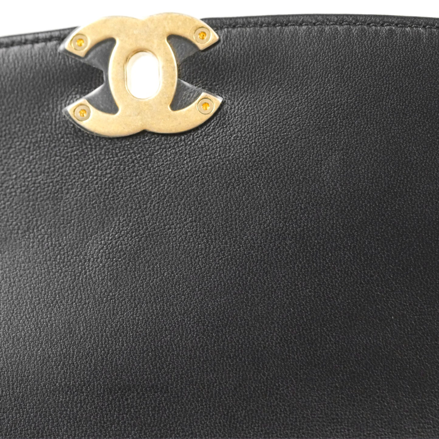 Chanel La Parisienne Top Handle Flap Bag Black Lambskin Aged Gold Hardware