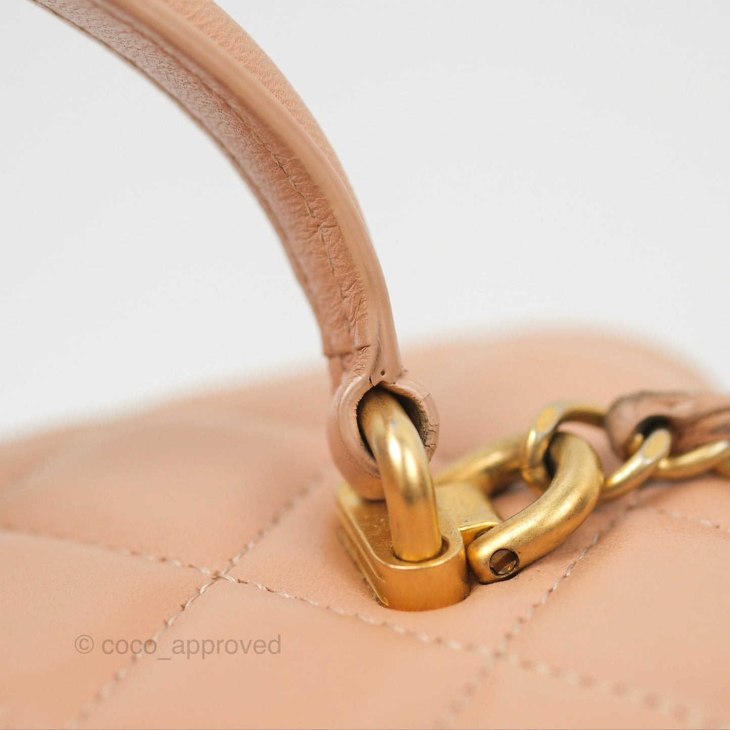 Chanel Vanity Rectangular Top Handle Beige Lambskin Aged Gold Hardware