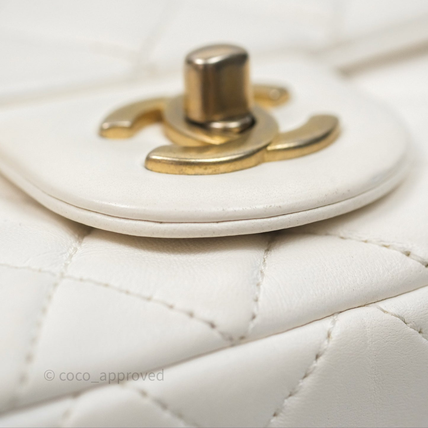 Chanel Mini Rectangular Pearl Crush Quilted White Lambskin Aged Gold Hardware