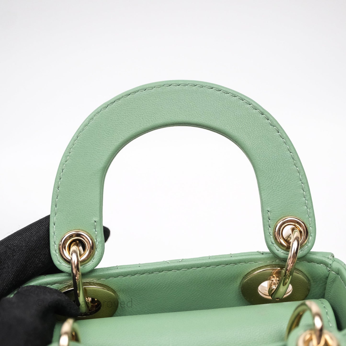 Christian Dior Micro Lady Dior Green Lambskin Cannage Gold Hardware