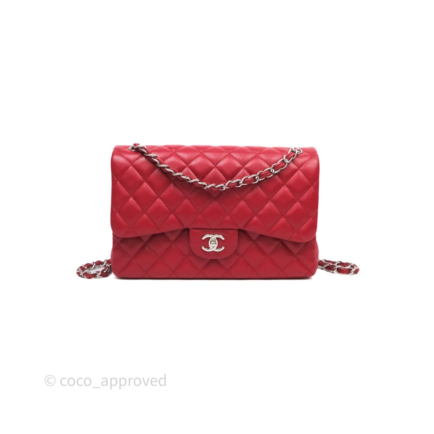 Chanel Jumbo Double Flap Red Caviar Silver Hardware⁣⁣