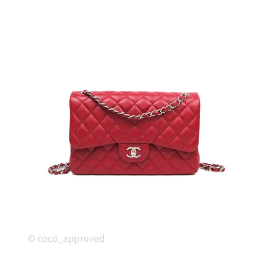 Chanel Jumbo Double Flap Red Caviar Silver Hardware⁣⁣