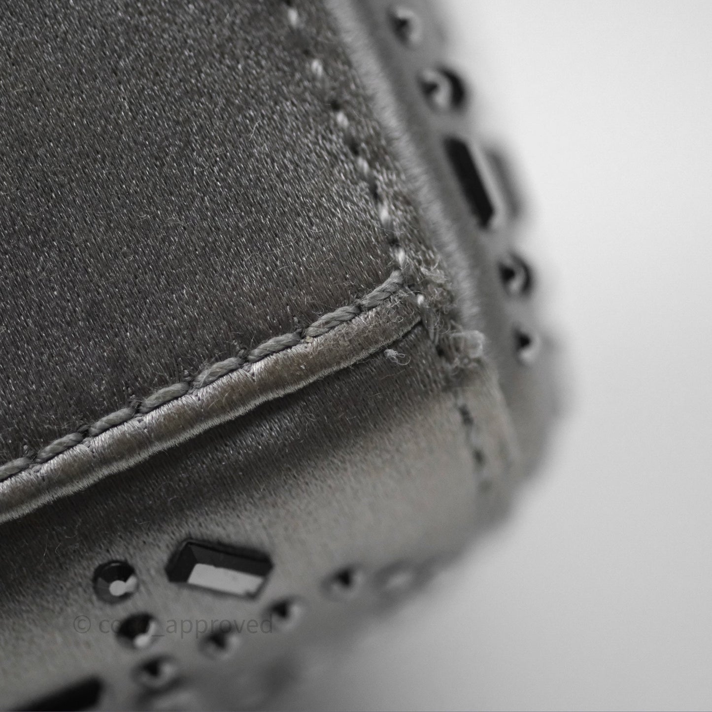 Christian Dior Mini Lady Dior Bag Grey Strass Cannage Satin Silver Hardware