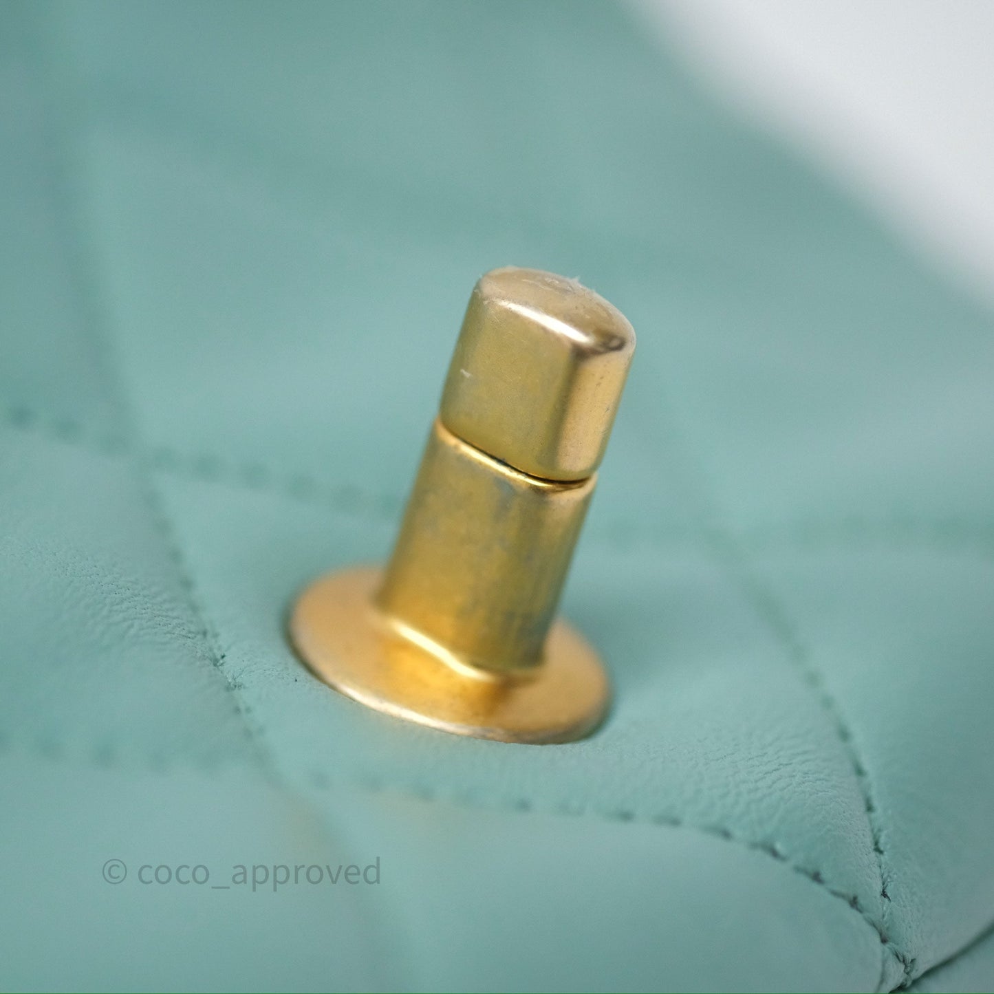 Chanel Quilted Small Circular Handle Bag Mint Green Aged Gold Hardware