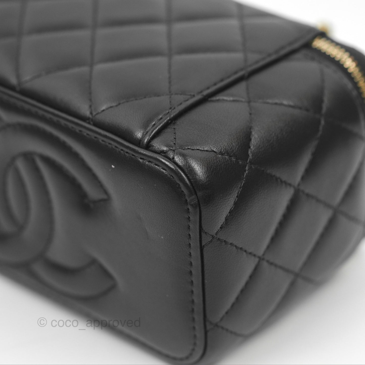 Chanel Vanity Rectangular with Top Handle Black Lambskin Aged Gold Hardware