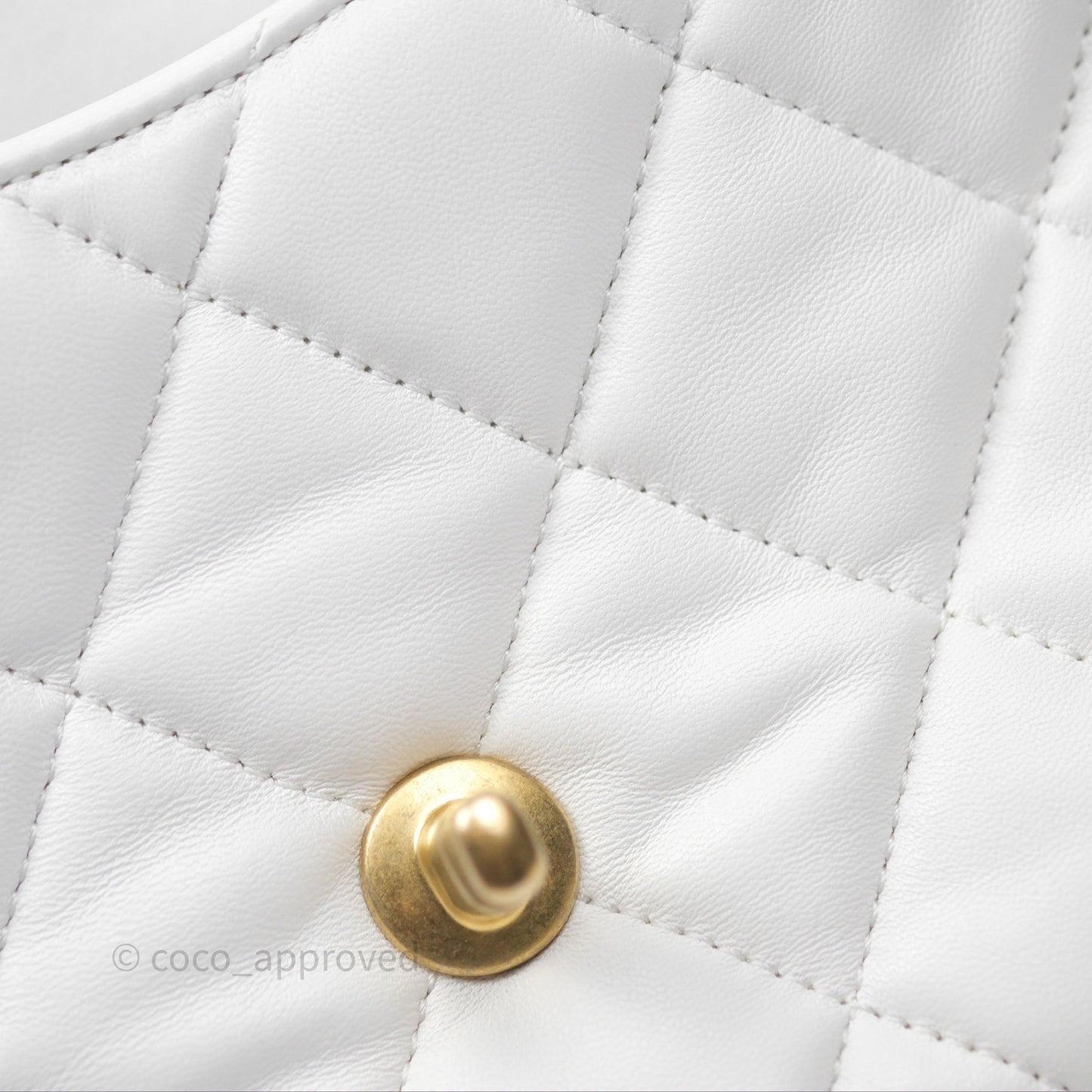 Chanel Small Flap Bag White Lambskin Aged Gold and Lacquered Metal 22S