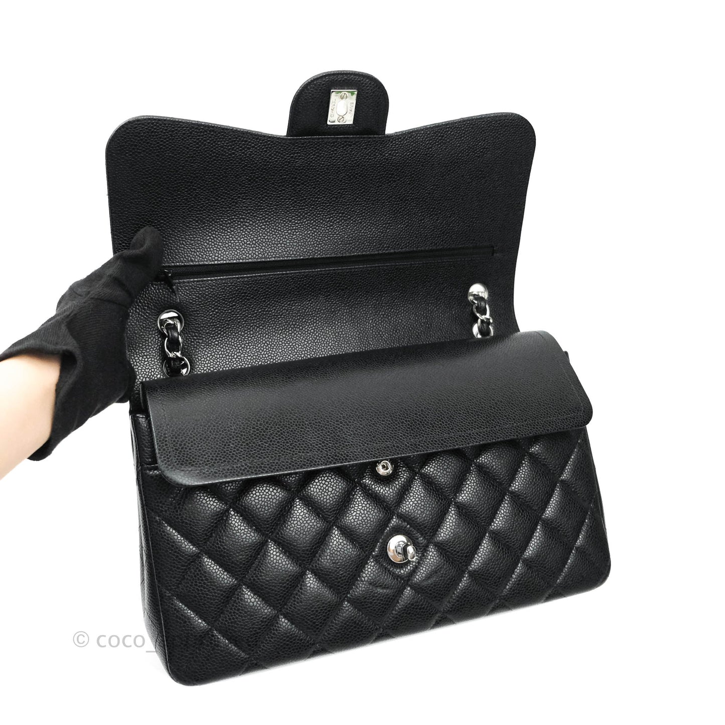 Chanel Jumbo Double Flap Black Caviar Silver Hardware⁣⁣