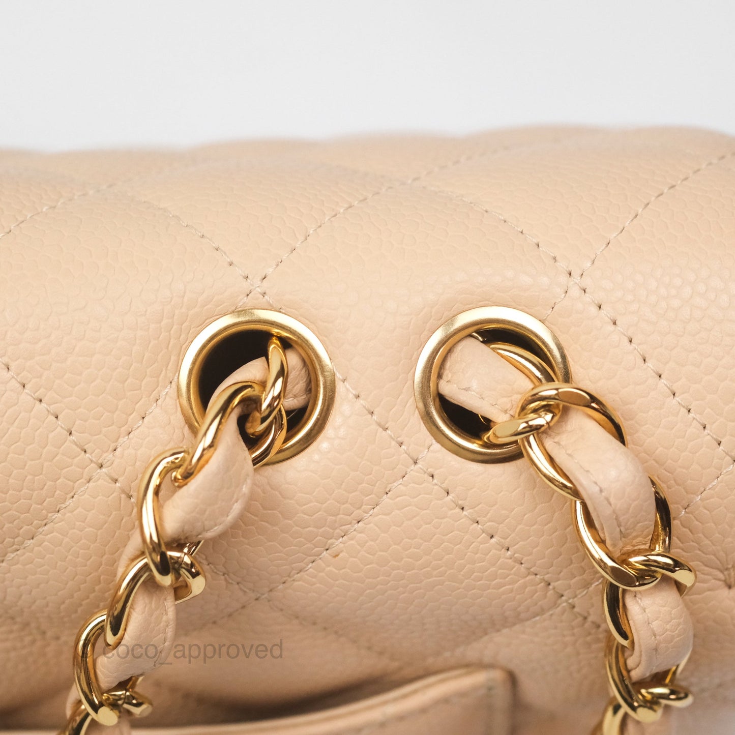 Chanel Jumbo Single Flap Quilted Beige Caviar Gold Hardware
