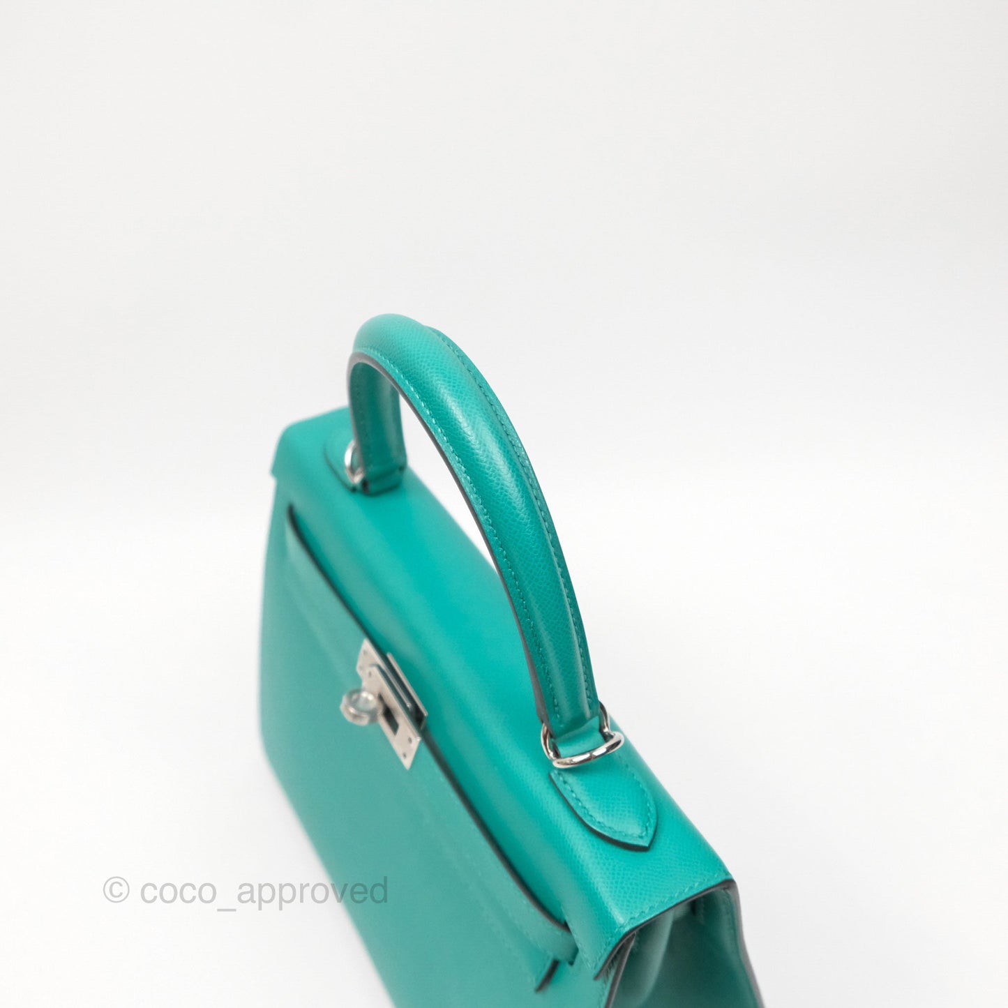 Hermès Sellier Kelly 25 Madame Leather Vert Verone U1/ Bleu De Prusse 7P Palladium Hardware