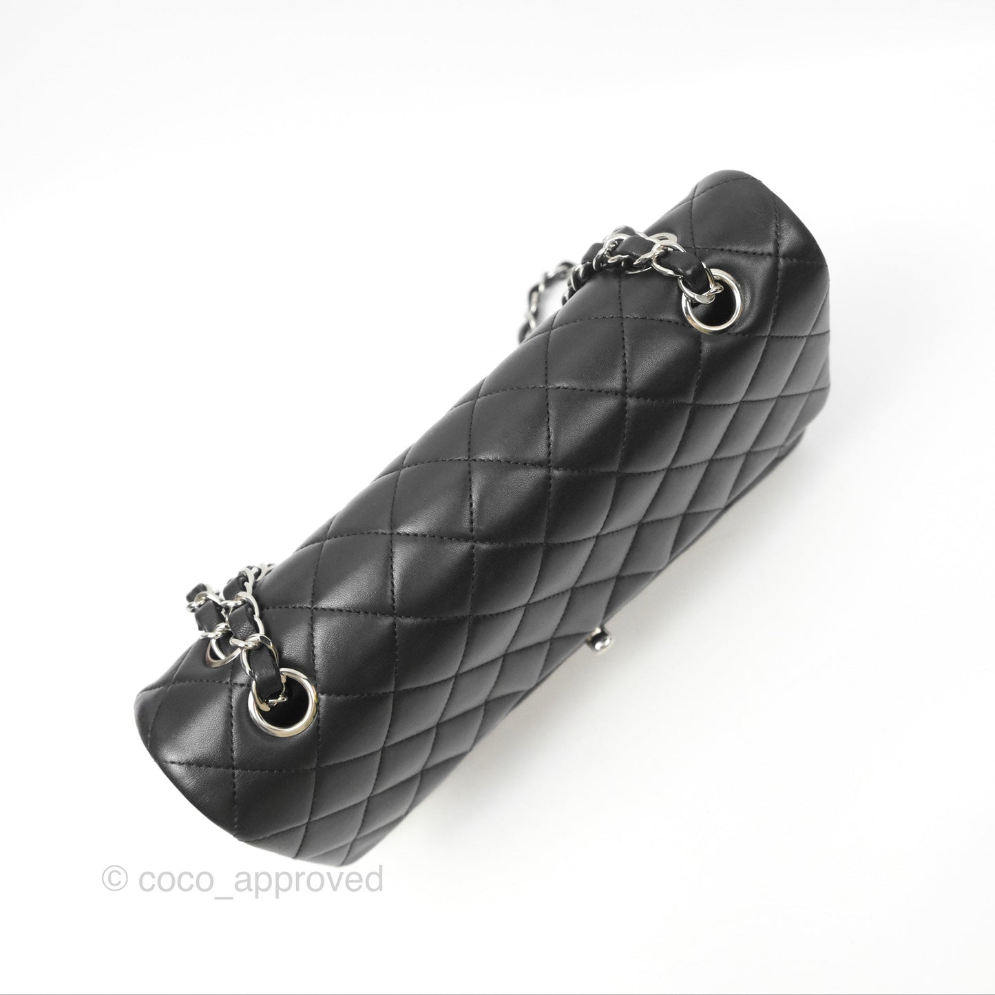 Chanel Classic M/L Medium Flap Quilted Black Lambskin Silver Hardware