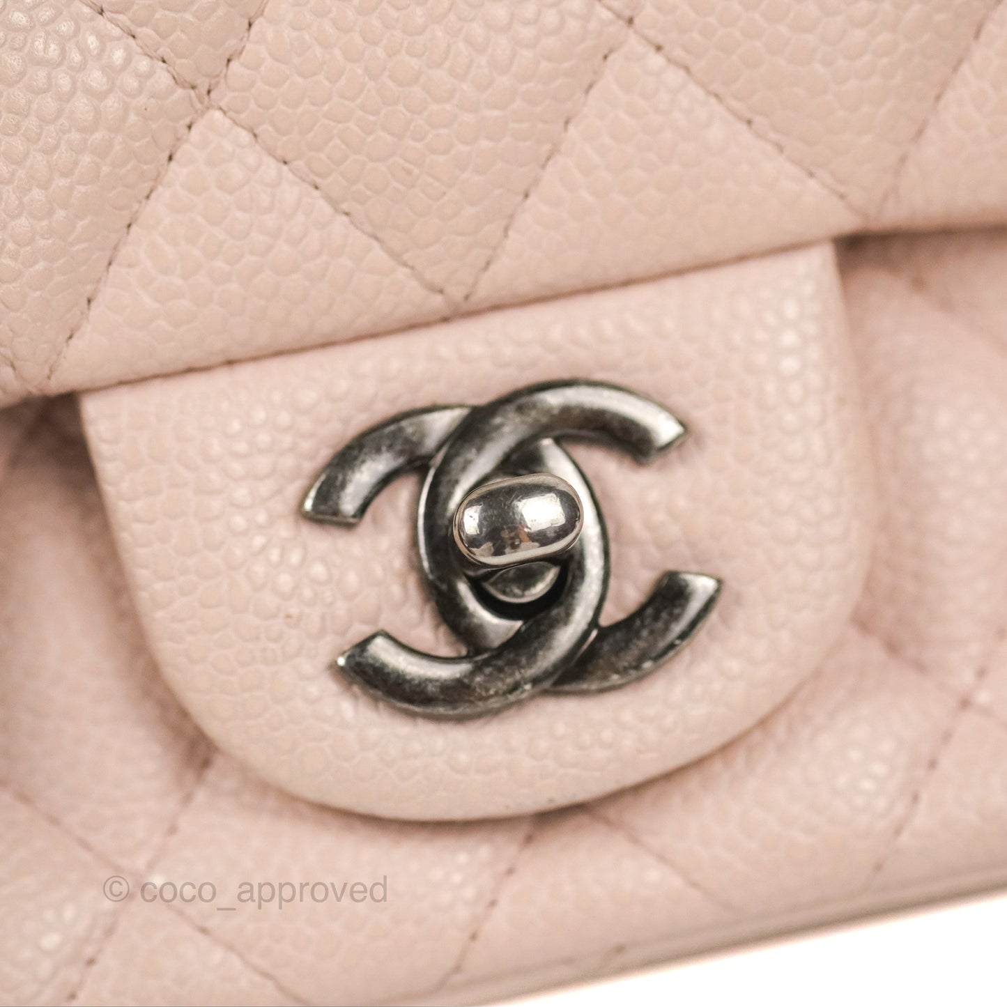 Chanel Quilted Mini Square Flap Pale Pink Caviar Ruthenium Hardware