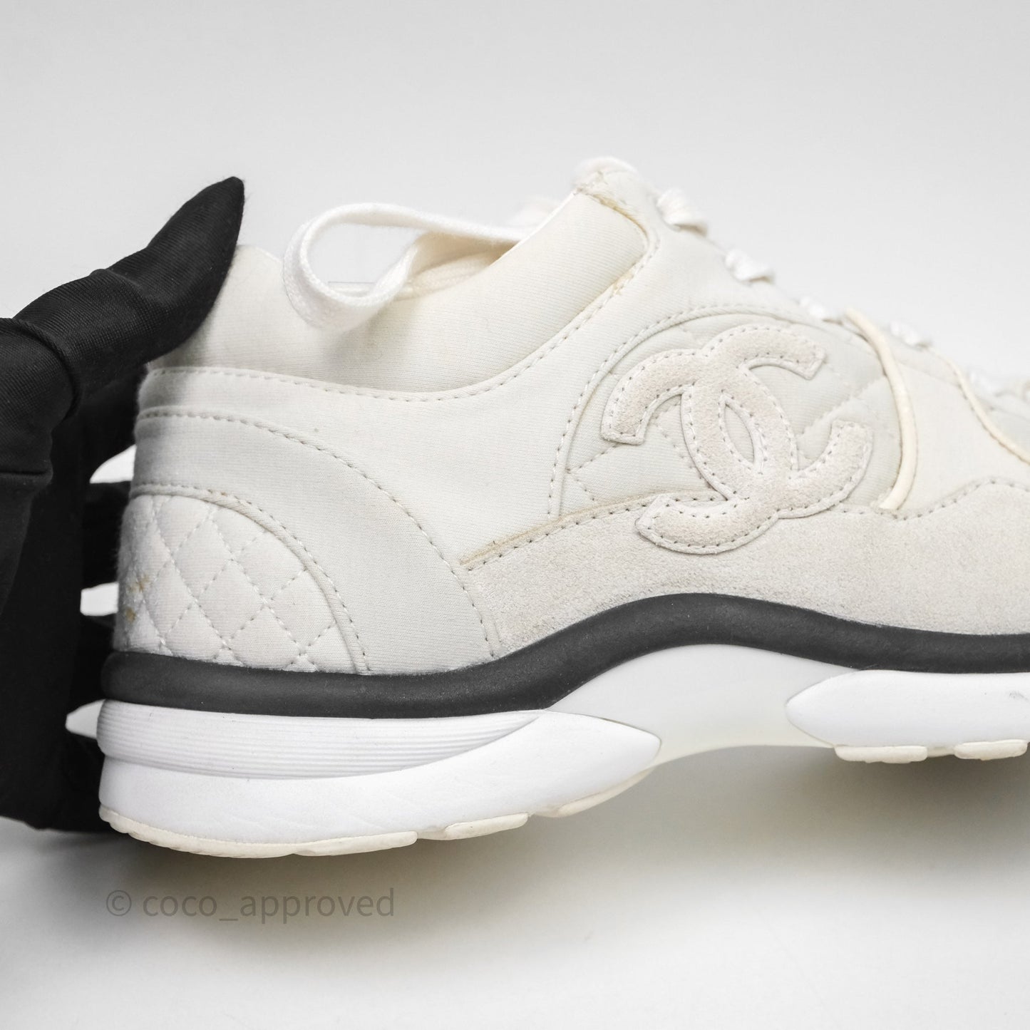 Chanel Logo Sneakers Light Grey Suede Calfskin Size 38.5