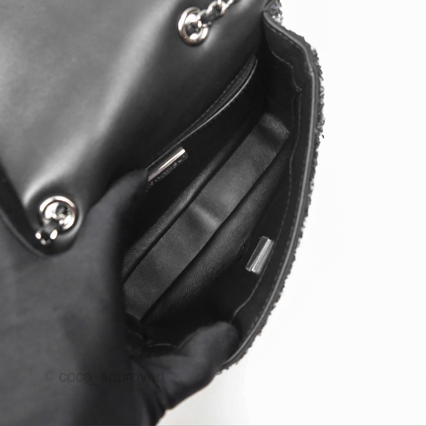 Chanel Flap Bag Sequin Black Silver Hardware 23S