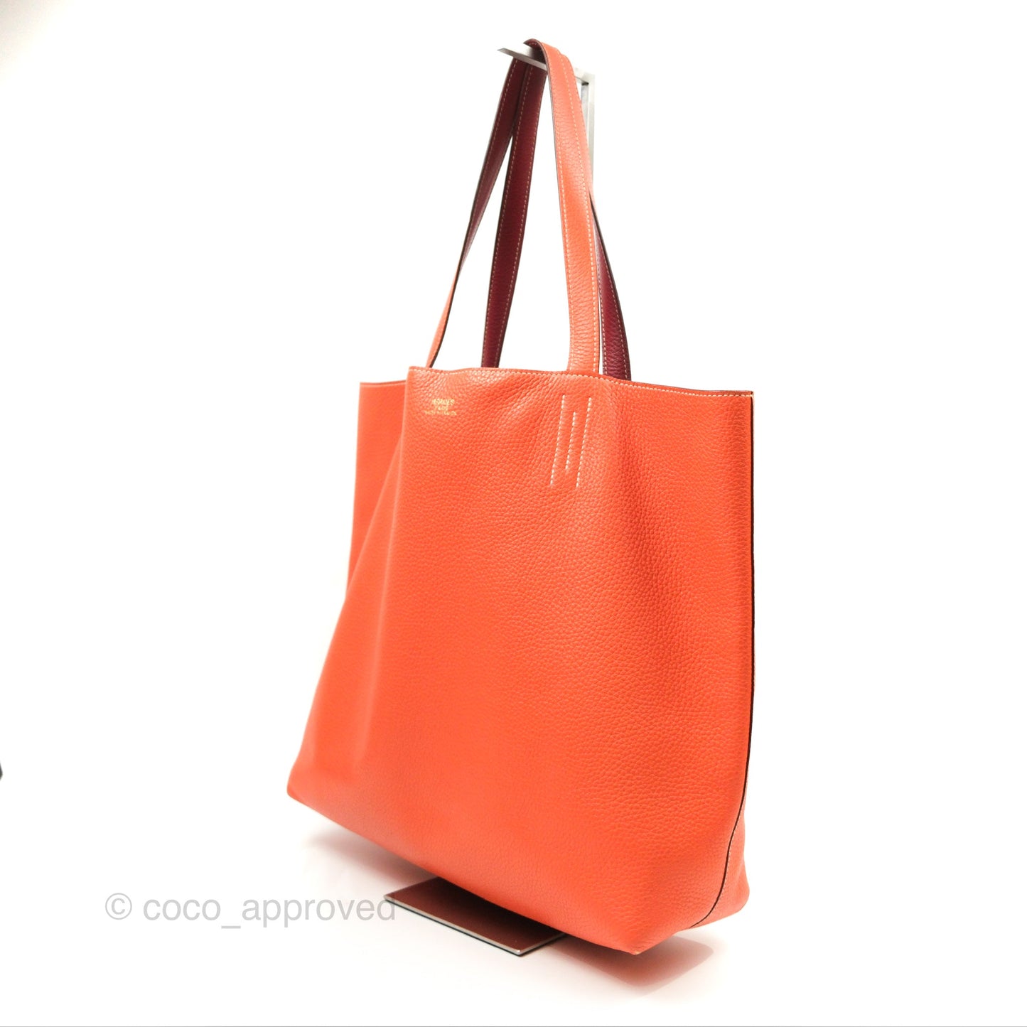 Hermès Double Sens Tote 36 Rouge Casaque Orange Crevette Clemence