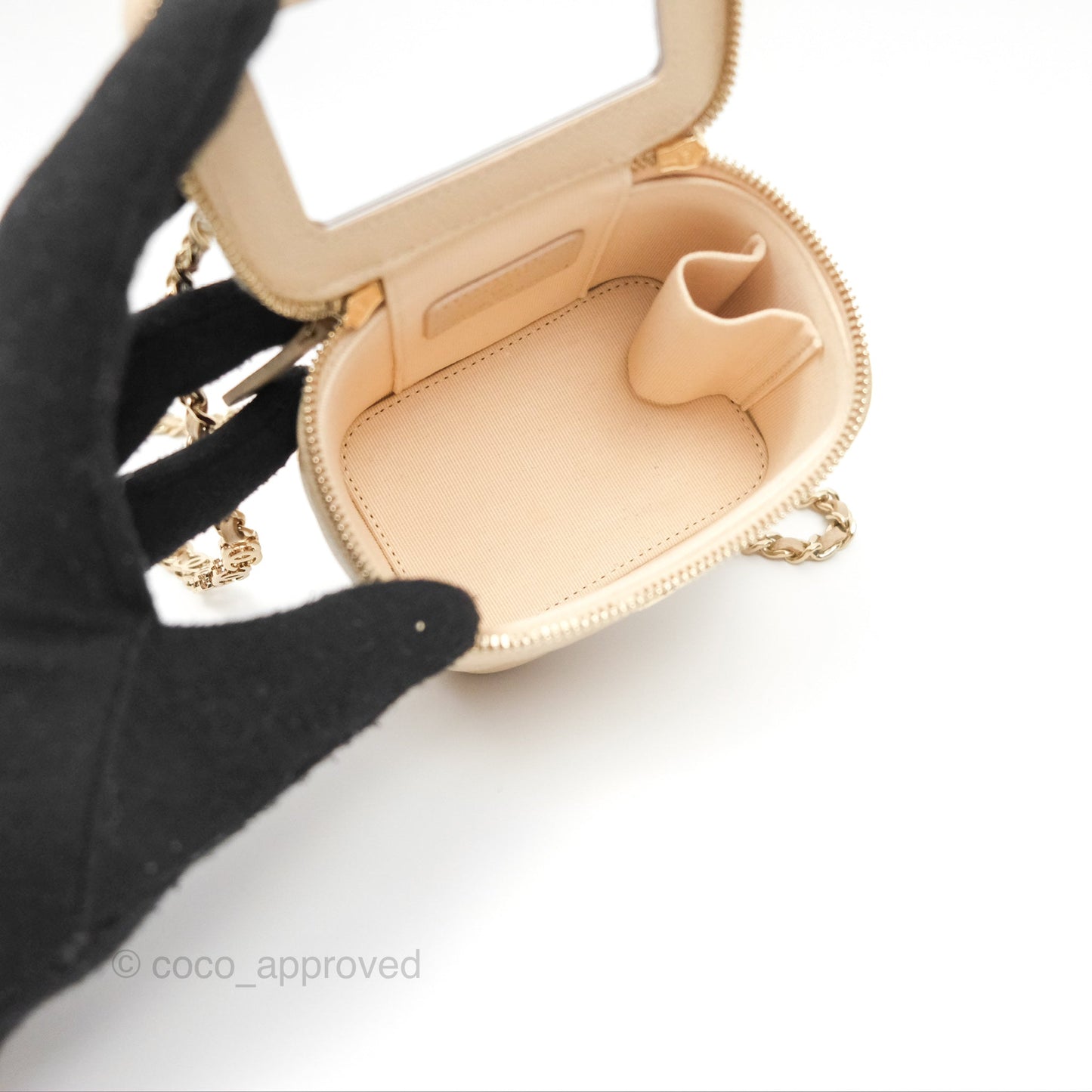 Chanel Mini Vanity With CC Chain Light Beige Caviar Gold Hardware