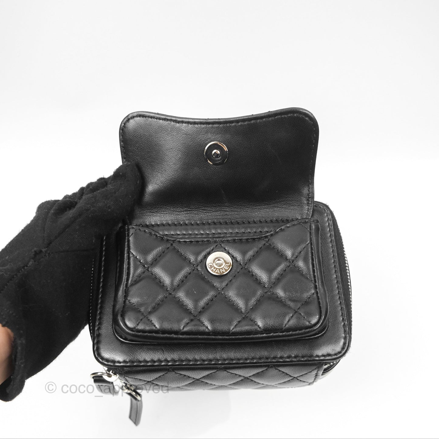 Chanel Small Pocket Box Camera Case Black Lambskin Silver Hardware